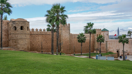 View of the fortress walls of the Kasbah Oudaya in Rabat, Morocco.