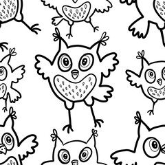 set of owls seamless abstract pattern background fabric fashion design print digital illustration art texture textile wallpaper black and white 