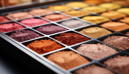 A vibrant collection of colorful spices in a large container generated by AI