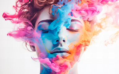 Concept art of a woman exploding with knowledge and creativity (Generative AI)	
