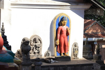 a buddha statue in Swayambhunath or So called Monkey temple, this is a historic stupa in Kathmandu. 