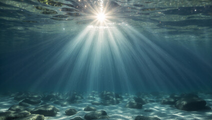 Fototapeta na wymiar The sunlight penetrates under the water