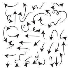 Collection hand drawn arrows. Set simple arrows isolated on white background. Arrow mark icons. Arrow paint . Hand drawn arrow collection.