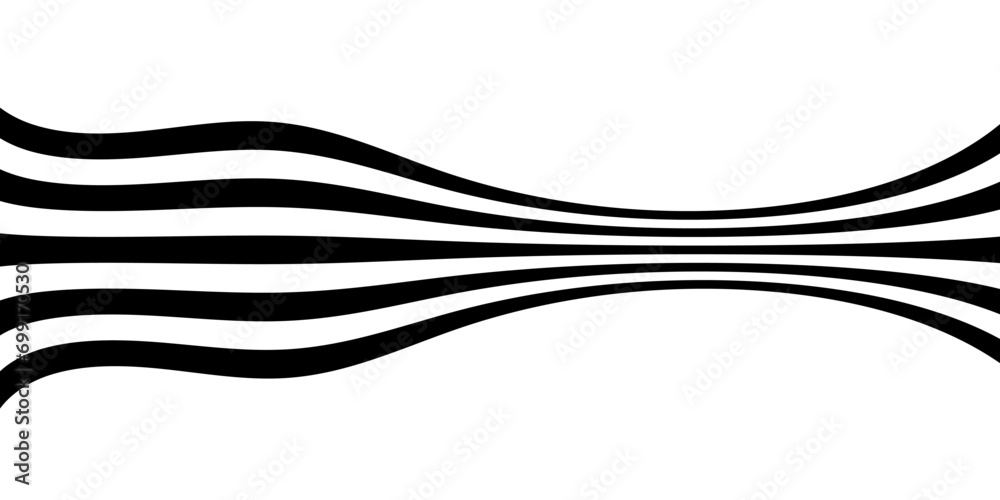 Poster black on white abstract perspective wave line stripes with 3d dimensional effect isolated on white.
