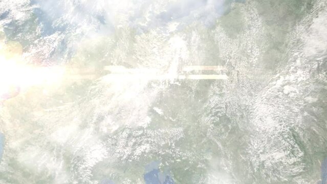 Zoom in from space and focus on Slany, Czech Republic. 3D Animation. Background for travel intro. Elements of this image furnished by NASA