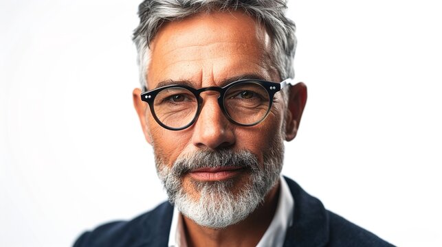 portrait of a handsome mature businessman in glasses isolated over white background