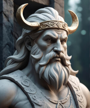 Nordic God Mimir - Close-up flat illustration of a dynamic action scene with 3D sculpture forms and 8K photorealistic textures Gen AI