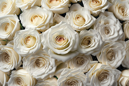 V&aacute;rias rosas brancas cobrindo todo o fundo. Papel de parede.