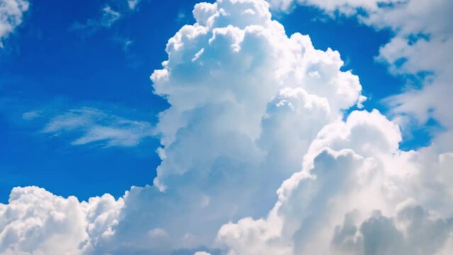 Air plane window view time lapse cloudy blue sunny sky, Loop of white clouds over blue sky with sun Rays,  4K Ultra HD Download