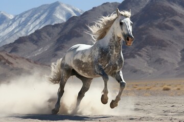 Obraz na płótnie Canvas White horse galloping in the desert in California, United States of America