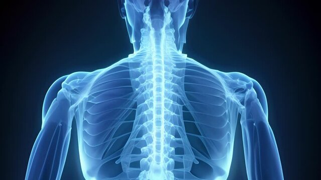 An xray of the spine exhibiting a delicate network of nerve pathways mirroring the human spine like a circuit board.