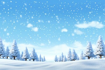 Winter landscape with fir trees and snowflakes