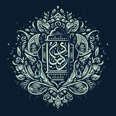 Vector ramadan kareem calligraphy. vector illustration of islamic holiday symbols. drawn lantern. arabic design background. Free vector seamless floral pattern on uniform background. ornament darkcyan