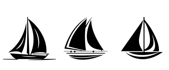 yacht , sailboat  logo , black and white line - obrazy, fototapety, plakaty