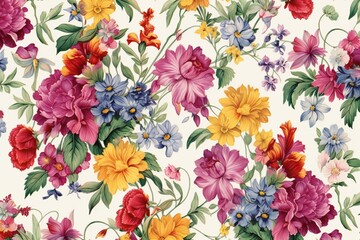 Fototapeta na wymiar Seamless floral pattern with colorful flowers, Hand-drawn illustration