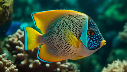 Underwater reef fish in nature, multi colored tropical climate scuba diving generated by AI