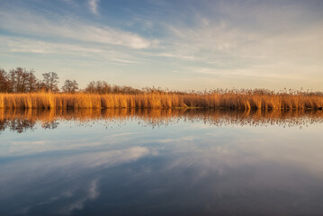 The sky is reflected in the water