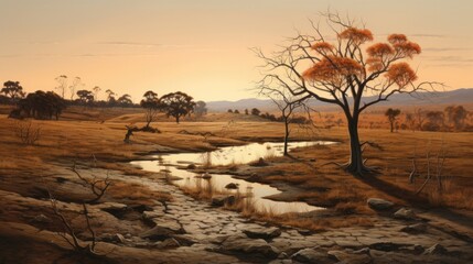 Fototapeta na wymiar drought-stricken landscape, showcasing the impact on flora and fauna generative ai