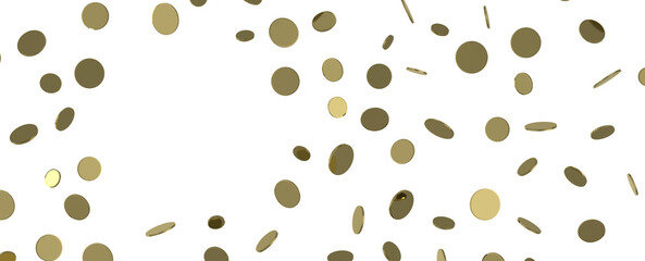 Golden confetti falling down isolated on transparent background.