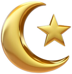 3d gold crescent half moon with glitter stars isolated on transparent background. PNG