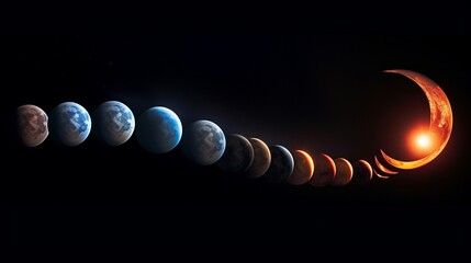 A vivid display of the moon's phases, showcasing its transformation from new to full.