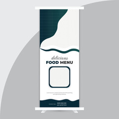 Food roll up banner design for restaurant. creative food roll up banner template, modern food roll up banner. - obrazy, fototapety, plakaty