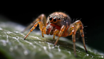 Fototapeta premium Close up of a small, hairy spider in nature spooky arachnid world generated by AI