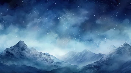 Fototapeten Galaxy landscape nature background stars background blue starry astronomy sky night mountains space © VICHIZH