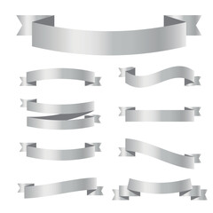 Set of silver ribbons on white background. vector illustration