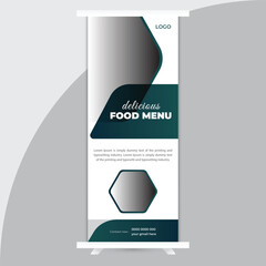 Food roll up banner design for restaurant. creative food roll up banner template, modern food roll up banner.