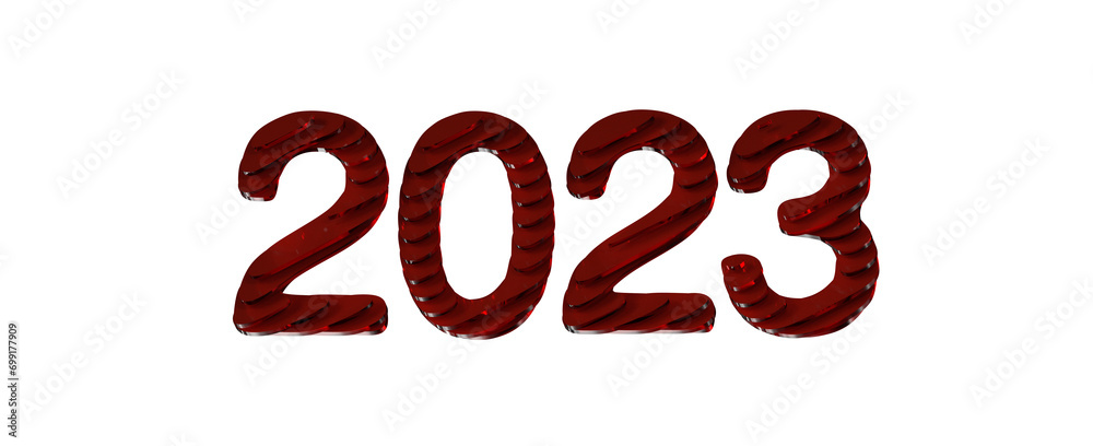 Poster year as number - year 2023. 3d illustration numbers isolated white background