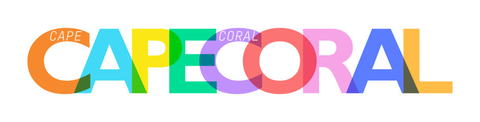 CAPE CORAL. The name of the city on a white background. Vector design template for poster, postcard, banner