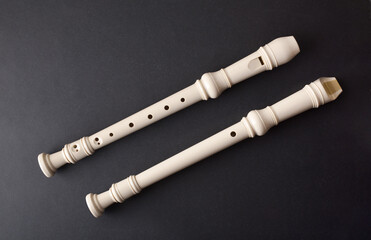 Top and bottom view of white recorder on black background