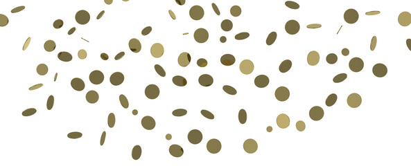 Golden confetti falling down isolated on transparent background.