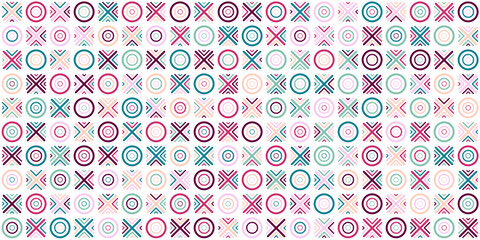 Seamless colorful pattern of circles and lines. Template for the design and decoration of textiles, fabrics, packaging, backgrounds, banners, covers and creative ideas