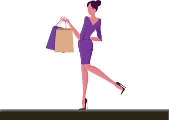Happy shopper. The girl holds packages. Big Sale. Vector illustration of a flat design