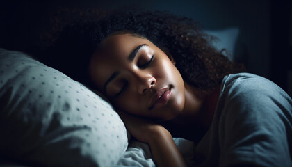 Young woman resting in a comfortable bedroom, eyes closed, peacefully sleeping generated by AI