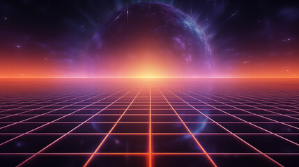 Abstract retro 80s sci-fi grid futuristic background, Ai generated image
