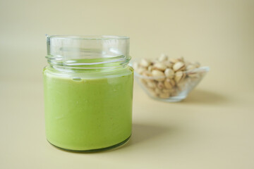 pistachios cream in a container 
