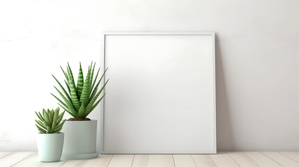 white mock up frame, hipster background, 3d rendering. Generative Ai