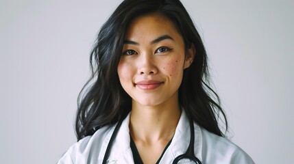 Young asian business woman smiling to camera standing pose on isolated white background
