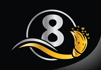 Letter 8 Cleaning logo, Cleaning brush logo Design Vector Template.