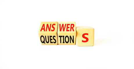 Q and A questions and answers symbol. Turned wooden cubes and changed the word questions to...