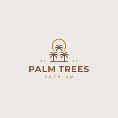 Palm trees and sun vintage logo design