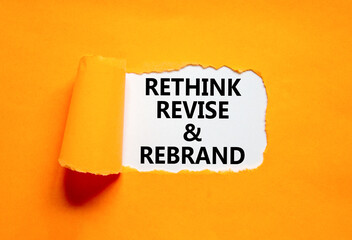 Rethink revise rebrand symbol. Concept word Rethink Revise and Rebrand on beautiful paper....