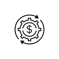 Costs optimization vector icon. Effective cost control vector sign. Production dollar saving sign. Expense optimization vector icon in black and white color.