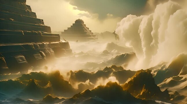 Great Flood in Ancient Sumerian City From The Epic of Gilgamesh Deluge