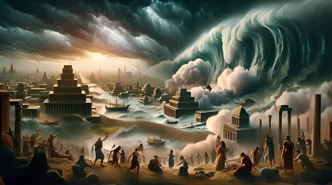 Great Flood in Ancient Sumerian City From The Epic of Gilgamesh Deluge