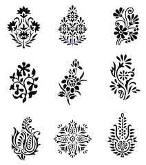 set of motif flower pattern on white background