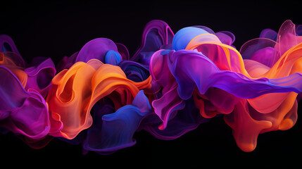 colored floating liquid in the trend colors pink, orange, blue and violet on black background , Ai...